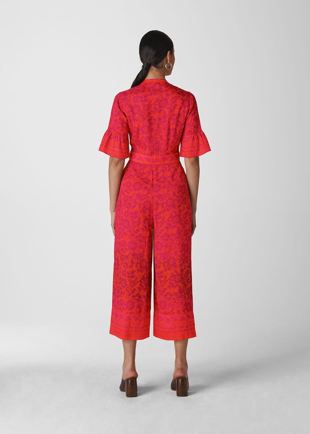 Whistles Pink Henna Print Tie Front Jumpsuit