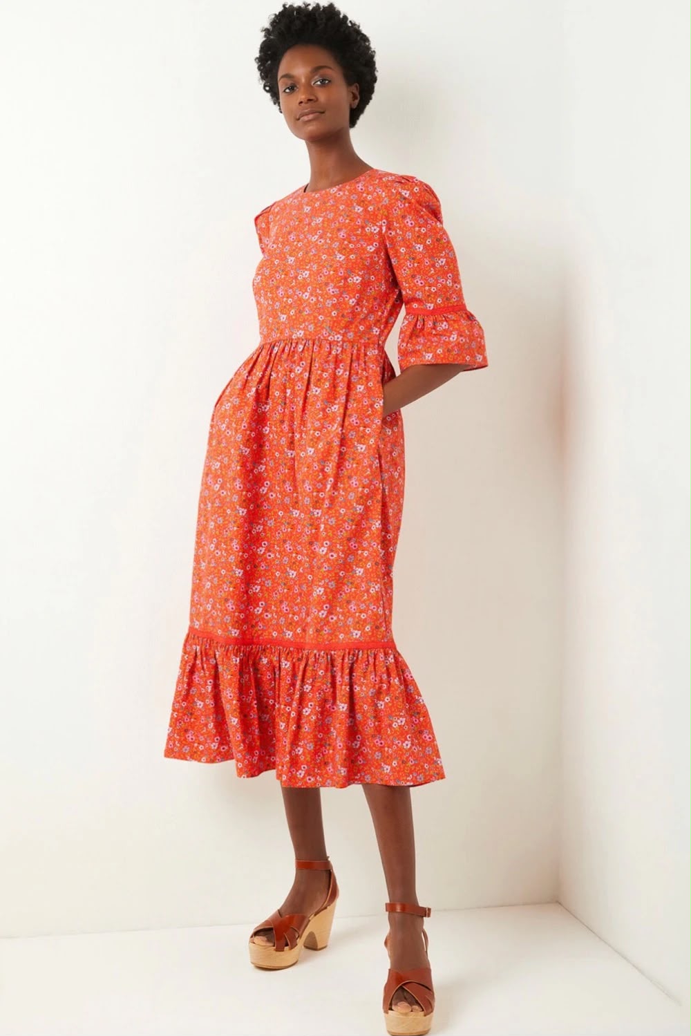 WYSE Red floral print dress