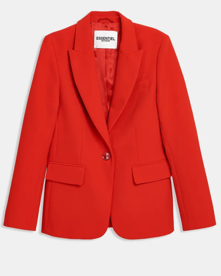 ESSENTIAL ANTWERP Red slim-fit blazer and trouser suit 

Size Blazer 36" Trousers 38"