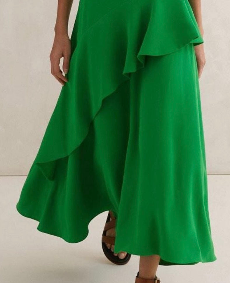 Fluid Crepe Volant Statement Maxi Dress