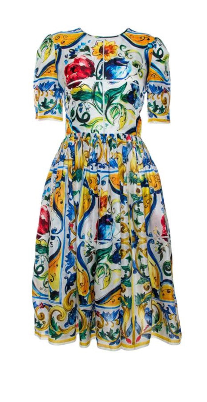 Dolce & Gabbana Majolica Silk Midi Dress