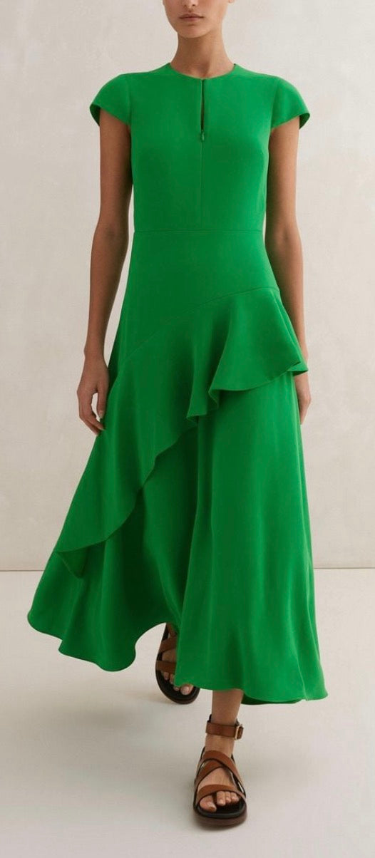 Fluid Crepe Volant Statement Maxi Dress