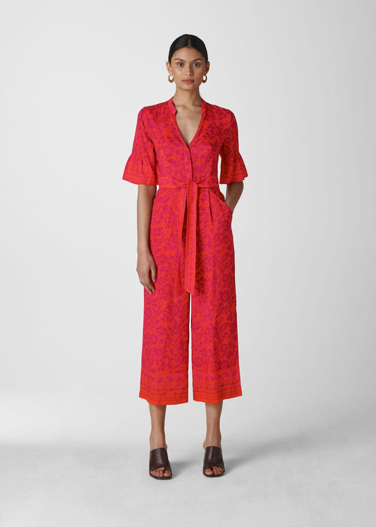 Whistles Pink Henna Print Tie Front Jumpsuit